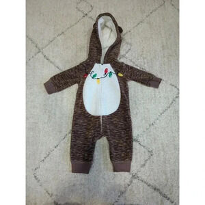 Carter's Just One‎ You Reindeer Fleece Hooded Romper Size 3M Brown White Holiday